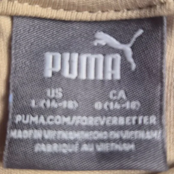 PUMA Boys T-Shirt Large 14-16 Tan White Black Colorblock Performance Tee - Picture 5 of 5